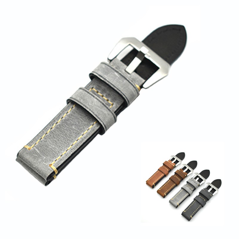 Watch Bands Top Layer Cowhide Genuine Leather Wristwatch Straps Parts 20mm Grey