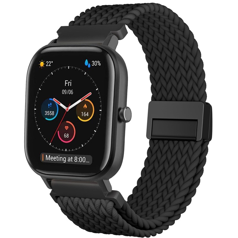 CUNUJIX Magnetic Braided Nylon Watch Bands Compatible 20 millimeters, Black