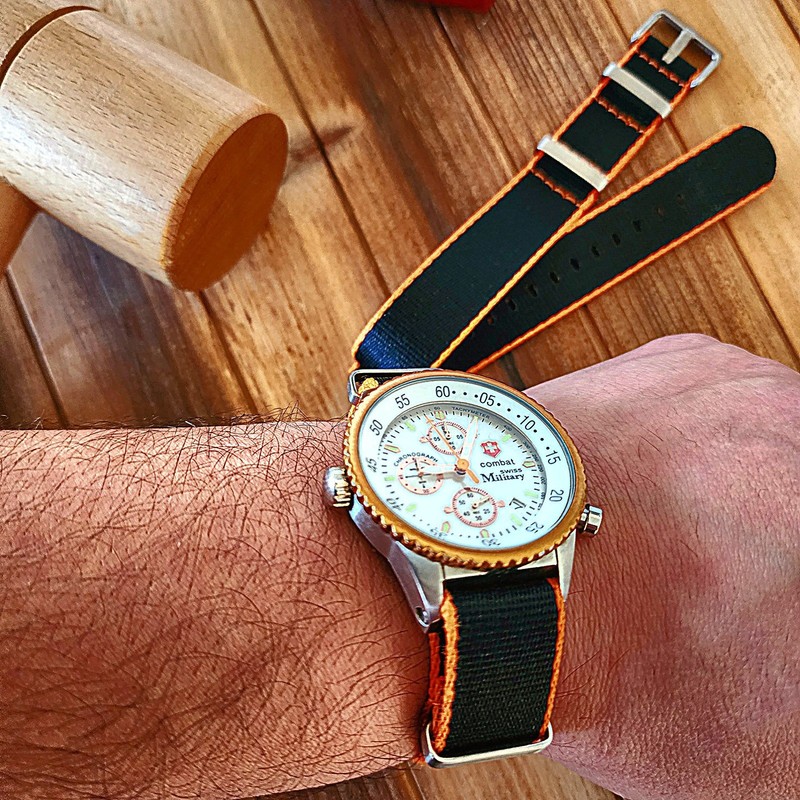 NATO strap Seat Belt nylon 20mm Black Orange Edge Watchband Military Hunter Army gallery