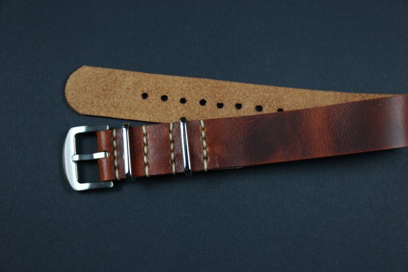 One piece Leather watch band Military Single pass watch strap Vegetable tanned