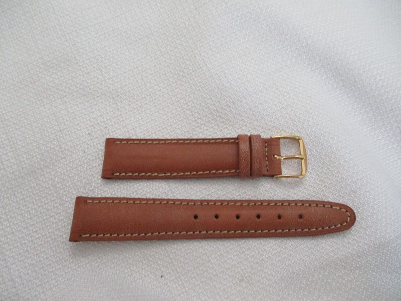 GENUINE leather watchstrap watch band strap 18mm cognac smooth contrast gold