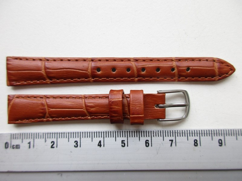 Cognac brown alligator print 12 MM leather watch band strap – SHORT