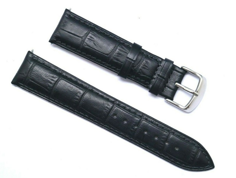 20mm Black or Brown Crocodile Grain Leather Replacement Watch Strap Band Unisex