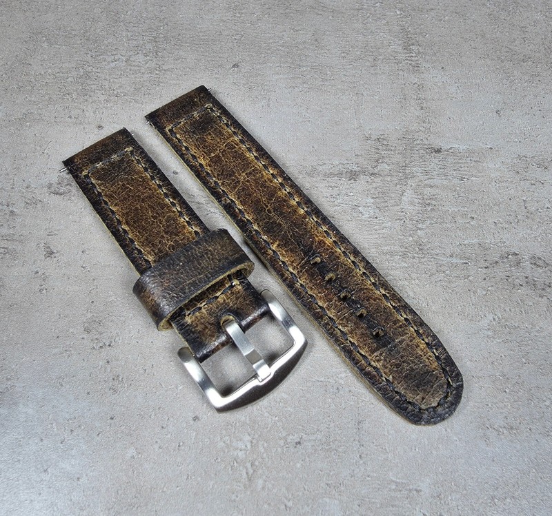 Handmade Brown Distressed Leather Watch Strap Vintage Band 18 20 22 24 26 28mm gallery