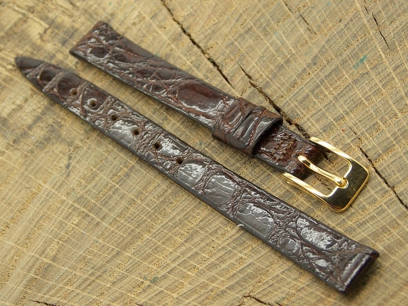 NOS Unused Vintage 10mm Stylecraft Brown Crocodile Watch Band w Gold Tone Buckle gallery