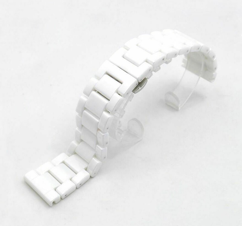 White Ceramic Bracelet Watch Band Strap Butterfly Deployment Clasp 14 ~ 22 MM