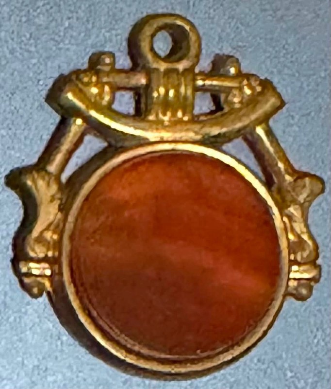 Watch fob: Agate & gold pastoral scene on antique hanging piece (Lot #230)