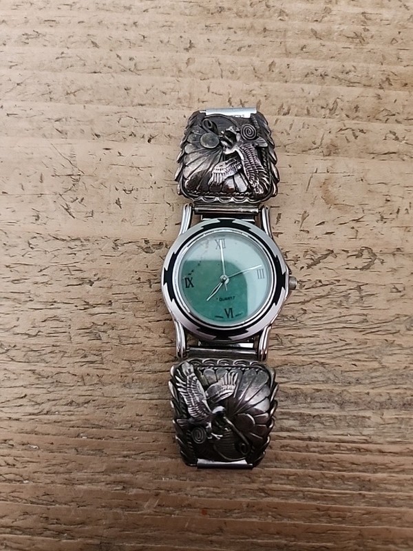 Native American Sterling Silver Watch Eagle Design SIGNED RB NON WORKING