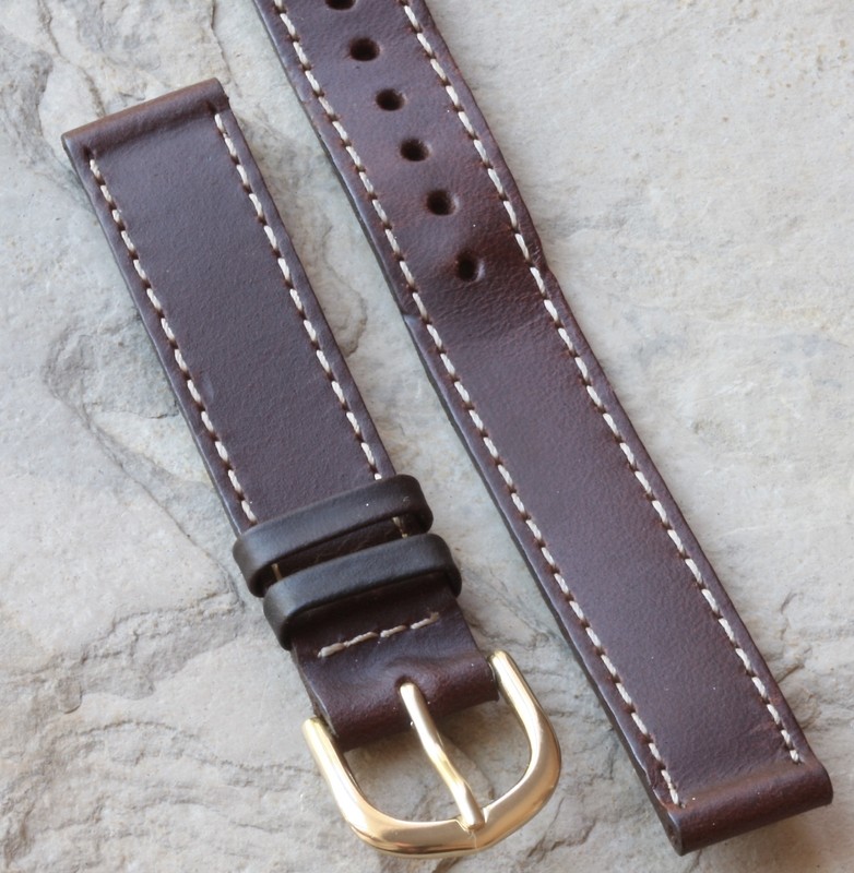 Classic old style Contrasting Stitching Genuine Leather 14mm vintage watch band