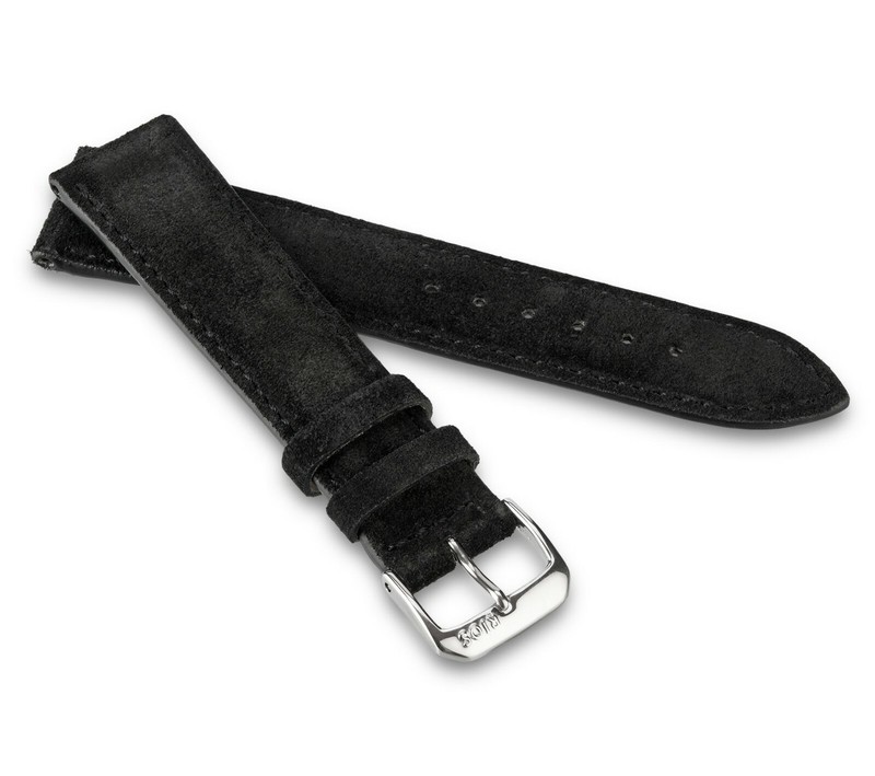 RIOS1931 Genuine Black Suede 20 mm x 16 mm Watch Band Tompson without Buckle New