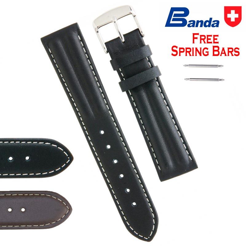 Banda Premium Grade Smooth Waterproof Leather Watch Bands (Sizes 12mm – 24mm)