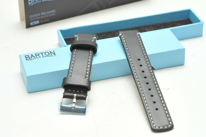 Barton Quick Release - Top Grain Leather Watch Band Strap 18mm Black