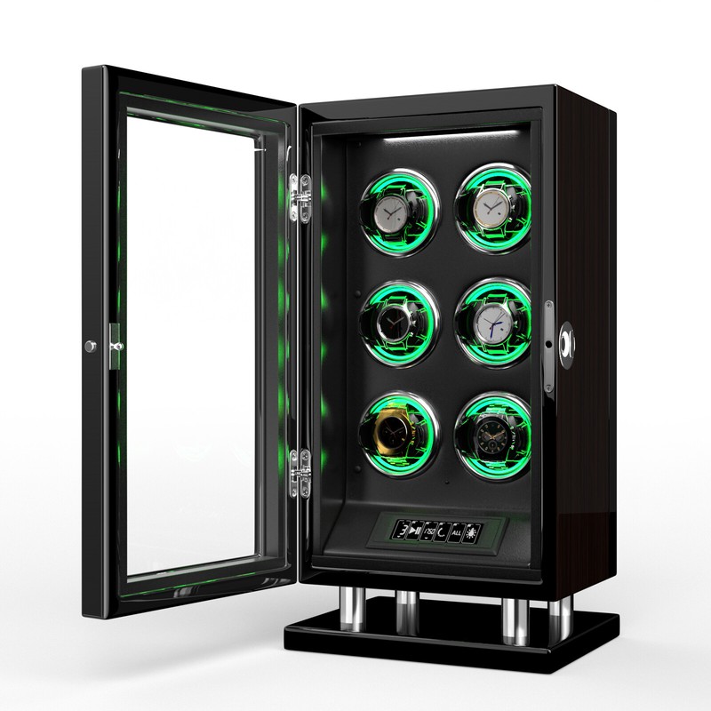 Automatic 6 Watches Case Watch Winder LCD Touch Screen Display Storage RGB Light