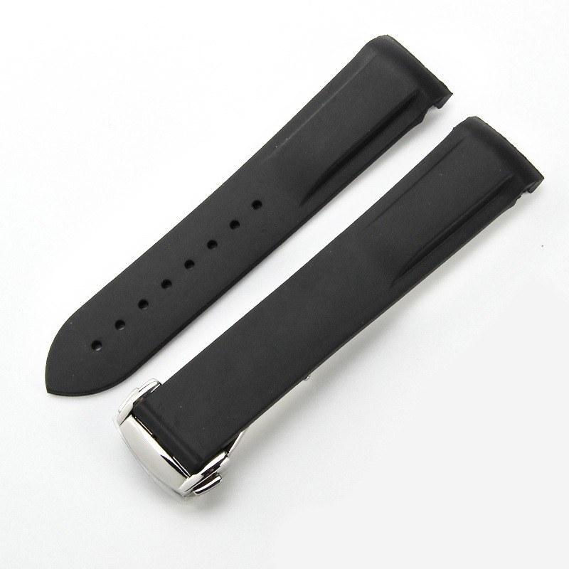 Curved End Rubber Silicone Watch Band Strap Bracelet Deployment Clasp 20 22mm