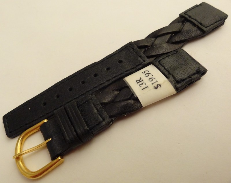 New Womens Made in France Black Braided Woven 13mm Watch Band Gold Tone Buckle gallery