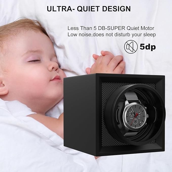 DUKWIN Single Watch Winder Box with Quiet Japanese Motor Dual Power Supply Black gallery