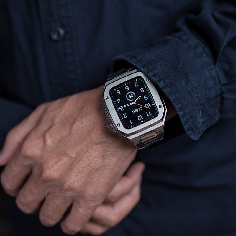 For Apple Watch 44mm 45mm Mod Kit Stainless Steel Band Strap & Metal Case gallery