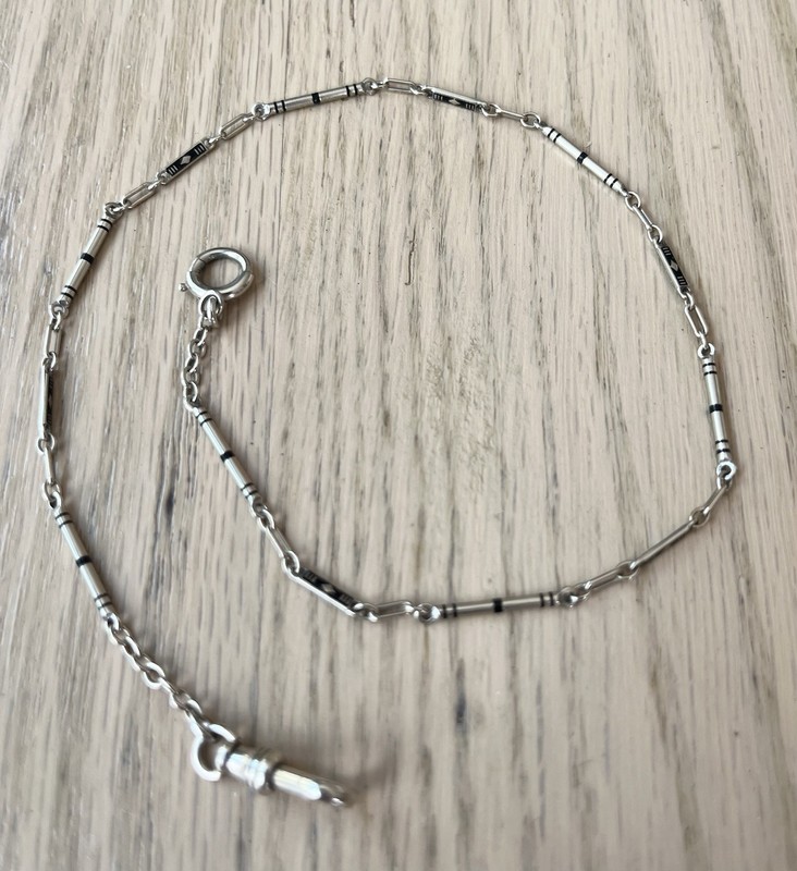 Vintage Solid White Gold And Black Enamel Pocket Watch chain