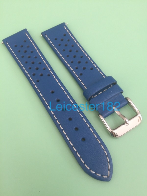 Blue Calf Leather Perforated Rally Watch Strap + Spring Bars – Choice Of Sizes