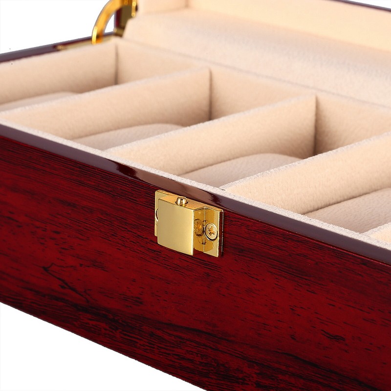3/6/10/12 Slot Wooden Watch Box Glass Lid Jewelry Organizer Display Case Gift gallery