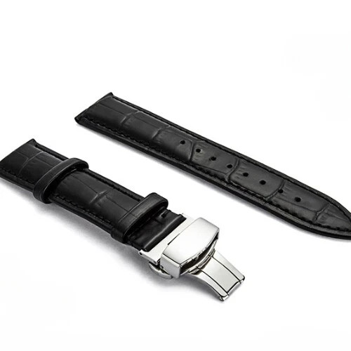 Premium Genuine Leather Watch Strap Butterfly Buckle Crocodile Grain Band12-24mm