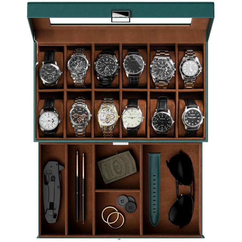 Elegant Mens Watch Display Case – Drawer, Glass Lid