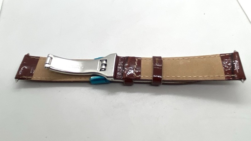 NEW TIMEX Mens Watch Band Fits 18mm Lugs Brown Shiny Genuine Leather Deployant gallery
