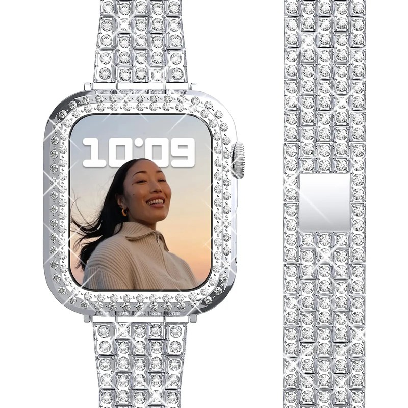 Women iWatch Band Strap+Bling Diamond Case For Apple Watch 10 9 8 7 6 5 4 3 SE 2