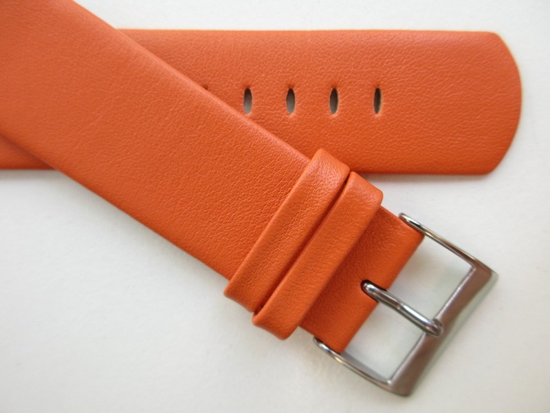 Orange unstitched untapered 21 MM leather plain watch band strap