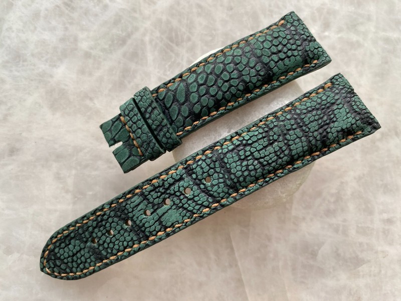 21mm/18mm Genuine Real Green Ostrich Leather Padded Watch Strap Band