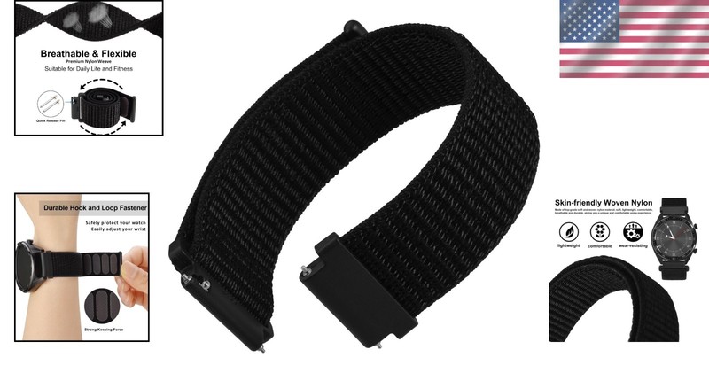 Comfortable 20mm Black Nylon Watch Band with Adjustable Hook and Loop Closure gallery