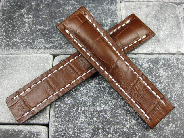 New 24mm Leather Strap Deployment Watch Band for BREITLING Navitimer Brown BR x1