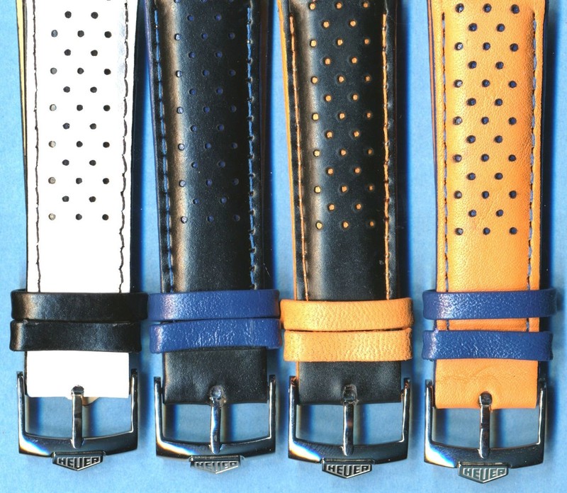 4 Colors 22mm Genuine Perforated Leather Rally Racing MB Strap, TAG Heuer Buckle