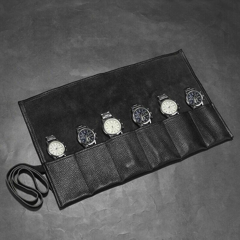 6 Slots Watch Roll Travel Case Genuine Leather Watches Jewelry storage Pouch Bag gallery