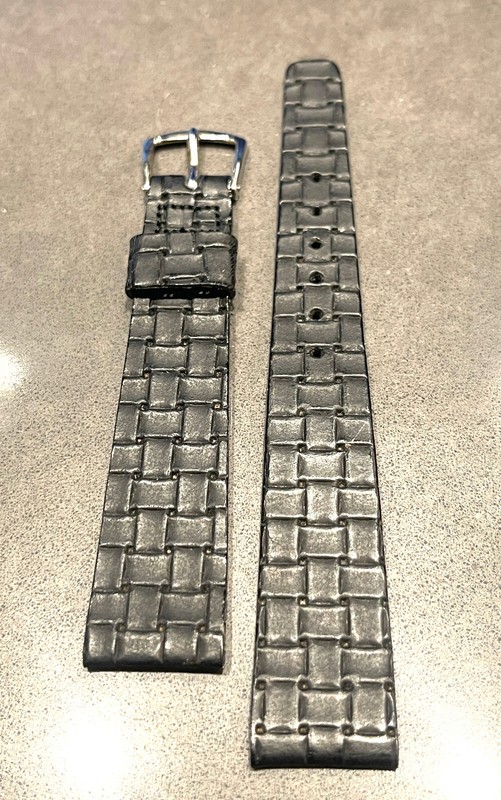 Vintage Wyler Basketweave Texture Black Leather Band w/silver buckle- 11/16" mm gallery