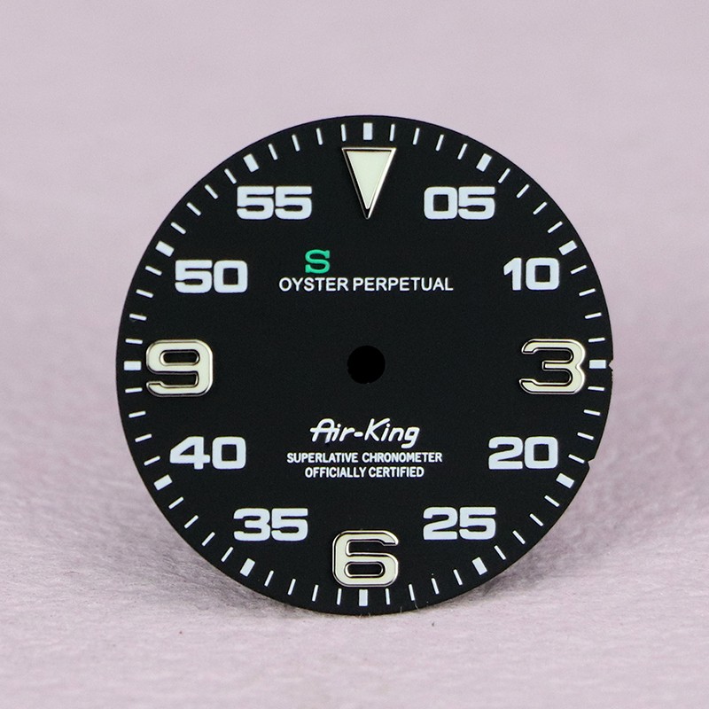 28.5mm NH35 Dial matt black for air-king mod Arabic NH35 movenment blue lume